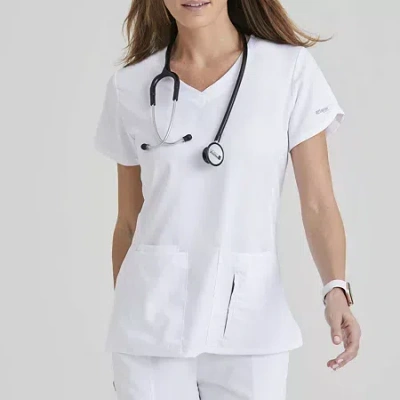 Grey's Anatomy By Barco Classic 41423 Cora 4-pocket Womens Plus Tall V Neck Short Sleeve Tag Free Scrub Top In White