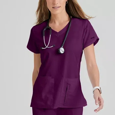 Grey's Anatomy By Barco Classic 41423 Cora 4-pocket Womens V Neck Short Sleeve Tag Free Scrub Top In Red