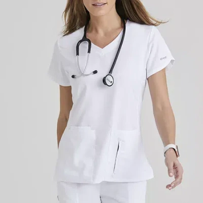 Grey's Anatomy By Barco Classic 41423 Cora 4-pocket Womens V Neck Short Sleeve Tag Free Scrub Top In White