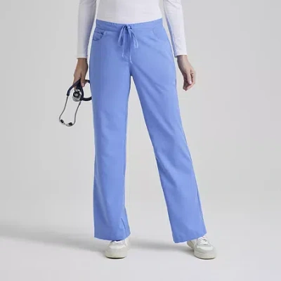Grey's Anatomy By Barco Classic 4232 Riley 5-pocket Mid-rise Flare Leg Womens Petite Moisture Wicking Scrub Pant In Blue