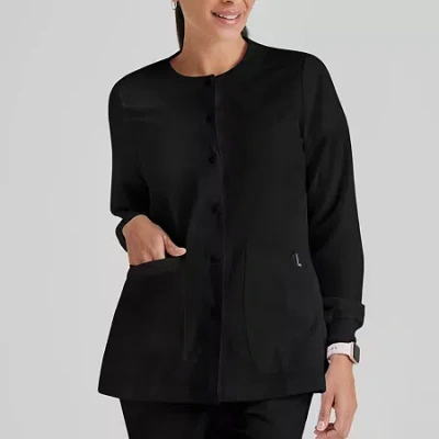 Grey's Anatomy By Barco Classic 4450 Jamie 4-pocket Crewneck Snap-front Womens Tag Free Scrub Jackets In Black