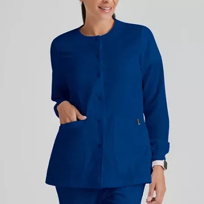 Grey's Anatomy By Barco Classic 4450 Jamie 4-pocket Crewneck Snap-front Womens Tag Free Scrub Jackets In Blue