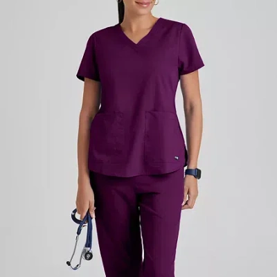Grey's Anatomy By Barco Classic 71166 Aubrey 2-pocket Womens Plus Tall V Neck Short Sleeve Tag Free Scrub Top In Red