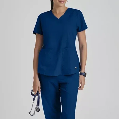 Grey's Anatomy By Barco Classic 71166 Aubrey 2-pocket Womens V Neck Short Sleeve Tag Free Scrub Top In Blue