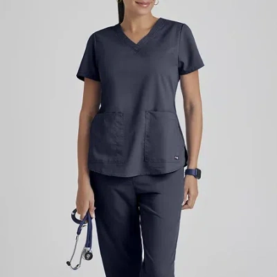 Grey's Anatomy By Barco Classic 71166 Aubrey 2-pocket Womens V Neck Short Sleeve Tag Free Scrub Top In Gray