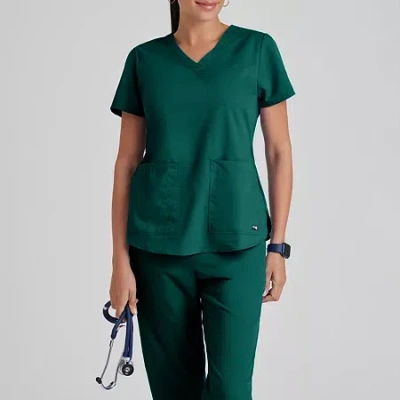 Grey's Anatomy By Barco Classic 71166 Aubrey 2-pocket Womens V Neck Short Sleeve Tag Free Scrub Top In Green
