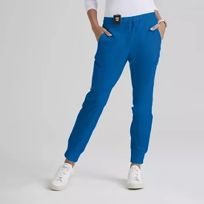 Grey's Anatomy By Barco Classic Grp534 Kira 5-pocket Mid-rise Jogger Womens Petite Moisture Wicking Scrub Pant In Blue