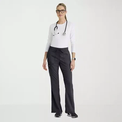Grey's Anatomy By Barco Classic Grp735 Erin 5-pocket Mid-rise Fit & Flare Leg Womens Petite Stretch Fabric Moisture Wicking  In Gray
