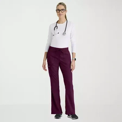 Grey's Anatomy By Barco Classic Grp735 Erin 5-pocket Mid-rise Fit & Flare Leg Womens Petite Stretch Fabric Moisture Wicking  In Red