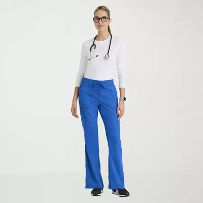 Grey's Anatomy By Barco Classic Grp735 Erin 5-pocket Mid-rise Fit & Flare Leg Womens Stretch Fabric Moisture Wicking Scrub P In Blue