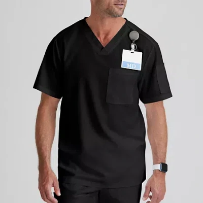 Grey's Anatomy By Barco Classic Grt091 Evan 2-pocket Mens V Neck Short Sleeve Moisture Wicking Scrub Top In Black