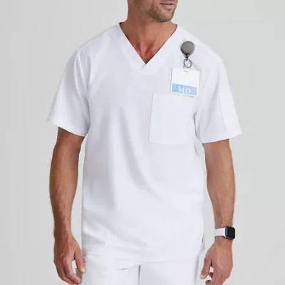 Grey's Anatomy By Barco Classic Grt091 Evan 2-pocket Mens V Neck Short Sleeve Moisture Wicking Scrub Top In White