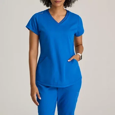 Grey's Anatomy By Barco Classic Grt261 Evelyn 3-pocket Womens Plus Tall V Neck Short Sleeve Moisture Wicking Scrub Top In Blue