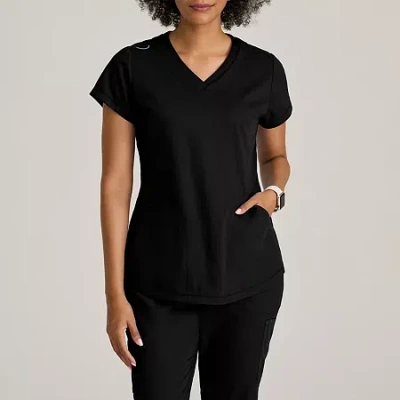 Grey's Anatomy By Barco Classic Grt261 Evelyn 3-pocket Womens V Neck Short Sleeve Moisture Wicking Scrub Top In Black
