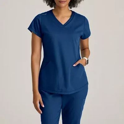 Grey's Anatomy By Barco Classic Grt261 Evelyn 3-pocket Womens V Neck Short Sleeve Moisture Wicking Scrub Top In Blue
