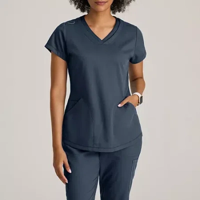 Grey's Anatomy By Barco Classic Grt261 Evelyn 3-pocket Womens V Neck Short Sleeve Moisture Wicking Scrub Top In Gray