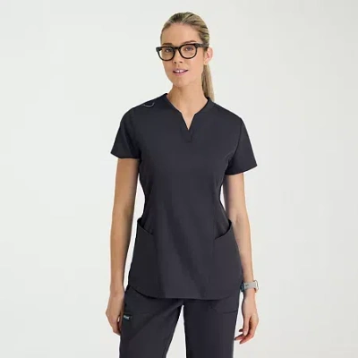 Grey's Anatomy By Barco Classic Grt303 Erin 4-pocket Rib Knit Womens Plus Short Sleeve Stretch Fabric Moisture Wicking Scrub In Gray