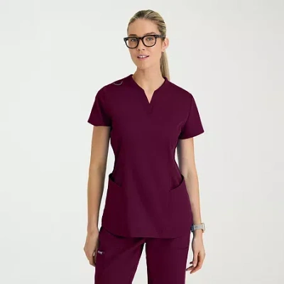 Grey's Anatomy By Barco Classic Grt303 Erin 4-pocket Rib Knit Womens Plus Short Sleeve Stretch Fabric Moisture Wicking Scrub In Red