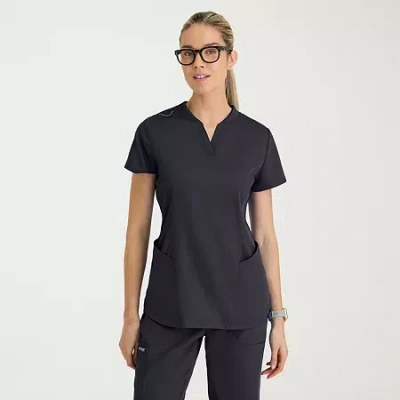Grey's Anatomy By Barco Classic Grt303 Erin 4-pocket Rib Knit Womens Short Sleeve Stretch Fabric Moisture Wicking Scrub Top In Gray