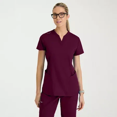 Grey's Anatomy By Barco Classic Grt303 Erin 4-pocket Rib Knit Womens Short Sleeve Stretch Fabric Moisture Wicking Scrub Top In Red