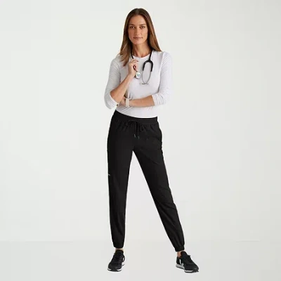 Grey's Anatomy By Barco Spandex Stretch Direct Grsp632 Dash 5-pocket Mid-rise Jogger Womens Petite Stretch Fabric Moisture W In Black
