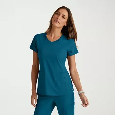 Grey's Anatomy By Barco Spandex Stretch Direct Grst185 Bolt 3-pocket Womens Plus V Neck Short Sleeve Stretch Fabric Moisture In Blue