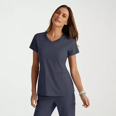 Grey's Anatomy By Barco Spandex Stretch Direct Grst185 Bolt 3-pocket Womens Plus V Neck Short Sleeve Stretch Fabric Moisture In Gray