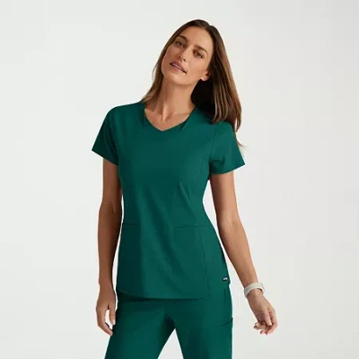 Grey's Anatomy By Barco Spandex Stretch Direct Grst185 Bolt 3-pocket Womens Plus V Neck Short Sleeve Stretch Fabric Moisture In Green