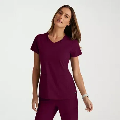 Grey's Anatomy By Barco Spandex Stretch Direct Grst185 Bolt 3-pocket Womens Plus V Neck Short Sleeve Stretch Fabric Moisture In Red