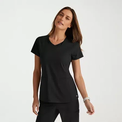 Grey's Anatomy By Barco Spandex Stretch Direct Grst185 Bolt 3-pocket Womens V Neck Short Sleeve Stretch Fabric Moisture Wick In Black