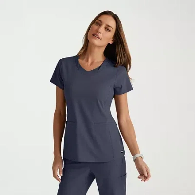 Grey's Anatomy By Barco Spandex Stretch Direct Grst185 Bolt 3-pocket Womens V Neck Short Sleeve Stretch Fabric Moisture Wick In Gray