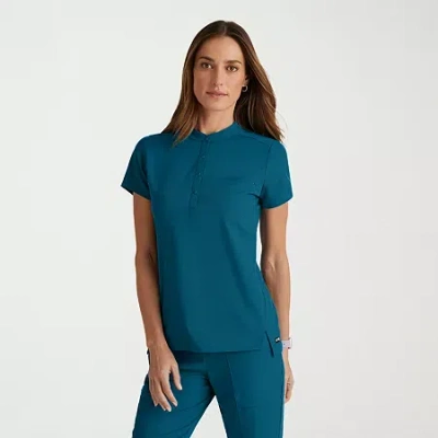 Grey's Anatomy By Barco Spandex Stretch Direct Grst186 Rush 1-pocket Snap Collar Womens Plus Short Sleeve Stretch Fabric Moi In Blue