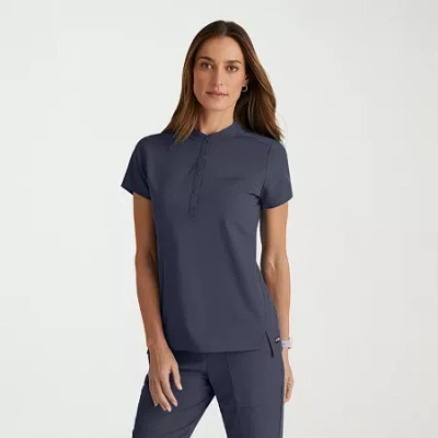 Grey's Anatomy By Barco Spandex Stretch Direct Grst186 Rush 1-pocket Snap Collar Womens Plus Short Sleeve Stretch Fabric Moi In Gray