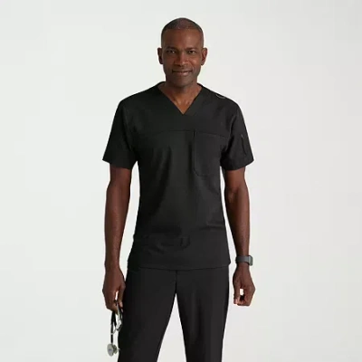 Grey's Anatomy By Barco Spandex Stretch Direct Grst188 Rapid 2-pocket Mens Big And Tall V Neck Short Sleeve Stretch Fabric M In Black