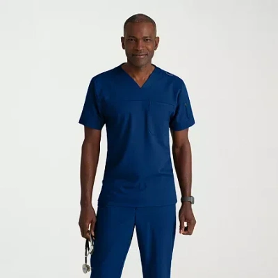 Grey's Anatomy By Barco Spandex Stretch Direct Grst188 Rapid 2-pocket Mens Big And Tall V Neck Short Sleeve Stretch Fabric M In Blue