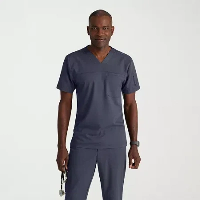 Grey's Anatomy By Barco Spandex Stretch Direct Grst188 Rapid 2-pocket Mens V Neck Short Sleeve Stretch Fabric Moisture Wicki In Gray