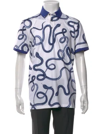 Pre-owned Greyson Animal Print Collar Polo Shirt In White