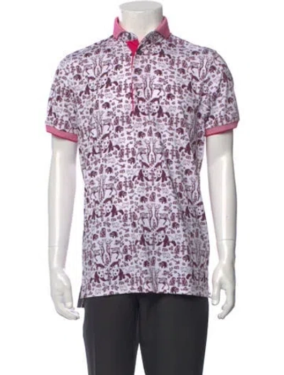 Pre-owned Greyson Animal Print Short Sleeve Shirt In White
