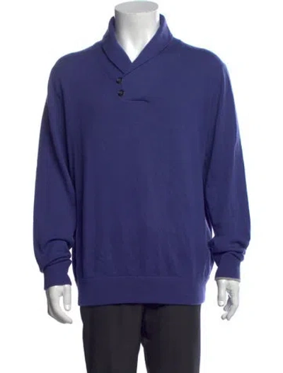 Pre-owned Greyson Cashmere Collar Polo Sweater W/ Tags In Blue