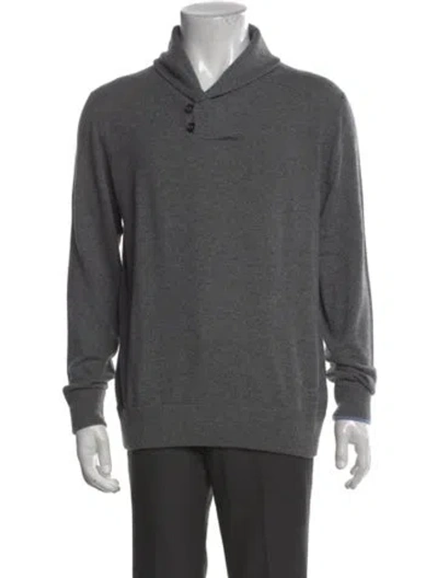 Pre-owned Greyson Cashmere Mock Neck Polo Sweater In Gray