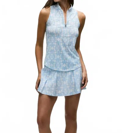 Greyson Clothiers Alpha Glyph Sleeveless Vesta Mock Neck Top In Wolf Blue In Multi