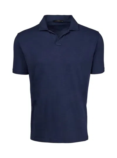 Greyson Clothiers Men's Alpha Slub Johnny Collar Short Sleeve Polo In Maltese Blue In Multi