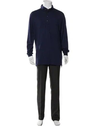Pre-owned Greyson Collar Long Sleeve Polo Shirt In Blue