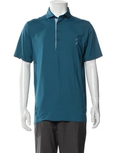 Pre-owned Greyson Collar Short Sleeve Henley In Blue