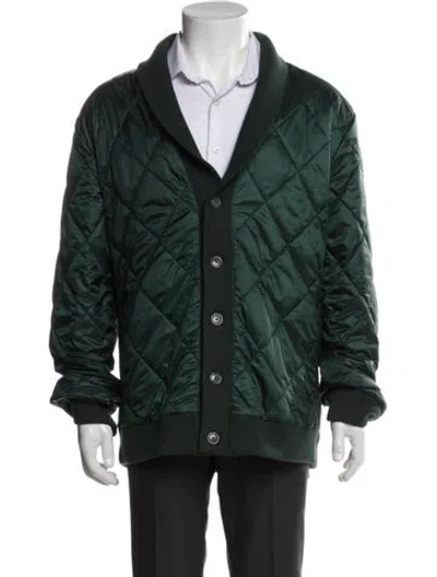 Pre-owned Greyson Colorblock Pattern Puffer Coat In Green