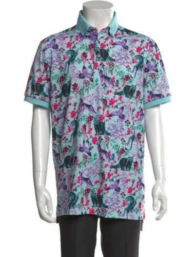Pre-owned Greyson Floral Print Collar Polo Shirt In Blue