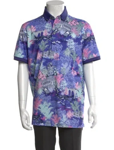 Pre-owned Greyson Floral Print Collar Polo Shirt In Blue