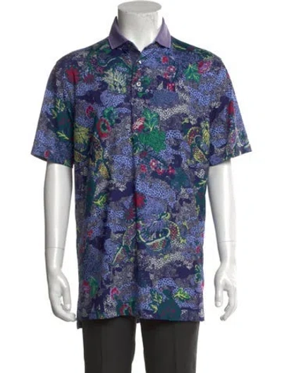 Pre-owned Greyson Floral Print Collar Polo Shirt In Blue