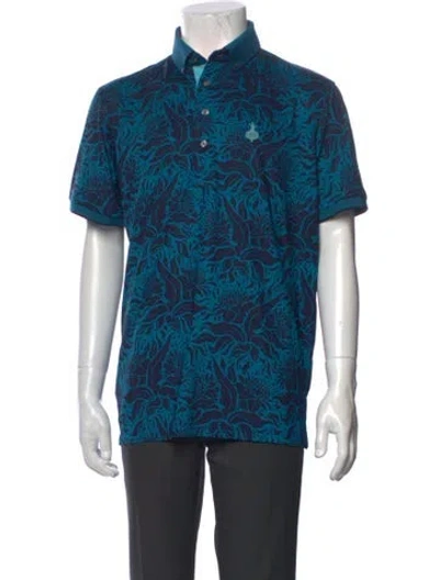 Pre-owned Greyson Floral Print Collar Polo Shirt In Blue