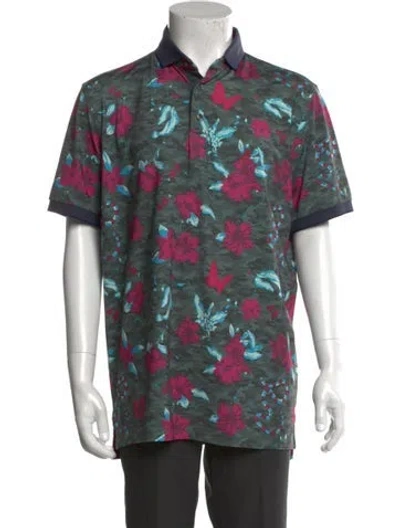 Pre-owned Greyson Floral Print Collar Polo Shirt In Green